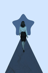 Poster - Creative photo collage trend artwork template of star career promotion young woman walk back entrepreneur human resources hiring manager