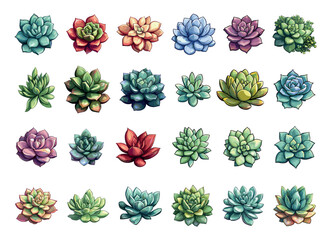 Wall Mural - Succulent Plants Vector Set Cactus and Aloe Vera Plants Illustrated Green Succulent Icons Botanical Garden Plants Echeveria Succulents Potted Plants Floral Elements Greenery