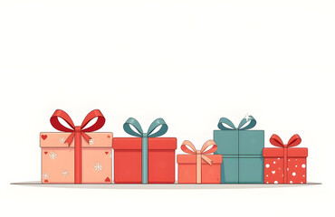 Poster - Gifts Are Arranged Neatly On A Plain White Surface Creating An Uncluttered And Visually Appealing Overall Aesth