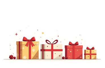 Poster - Gifts Are Arranged Neatly On A Plain White Surface Creating An Uncluttered And Visually Appealing Overall Aesth