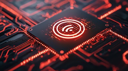 Poster - Red circuit board with wireless signal icon