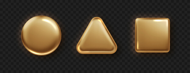 Leinwandbilder - Gold button isolated. Golden design for empty emblem. Glossy golden metallic shape. 3D realistic vector shiny icon