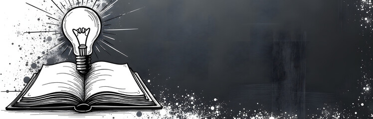 Poster - A Simple Drawing Of An Open Book And A Light Bulb Is Written In Chalk On A Blackboard Sur
