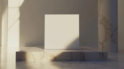 Poster - Minimalist Display with Empty Cube in Soft Natural Lighting