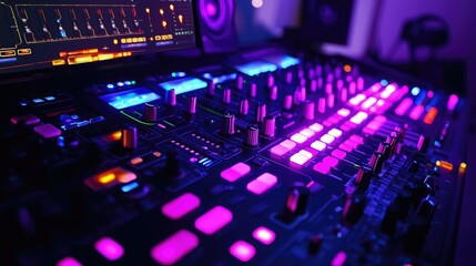 Poster - High-tech beat machine glowing in a studio 