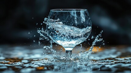 Poster - A splash of water elegantly bursting from a glass vessel