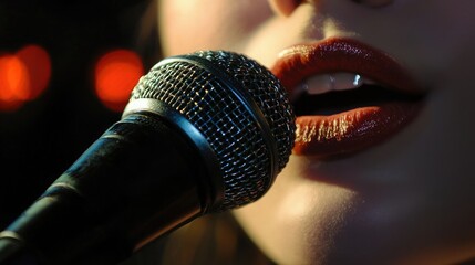 Poster - Lips close to a microphone. 