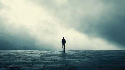 Poster - Lone figure recovering from struggle. 