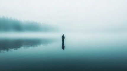 Poster - Lone figure recovering from struggle. 