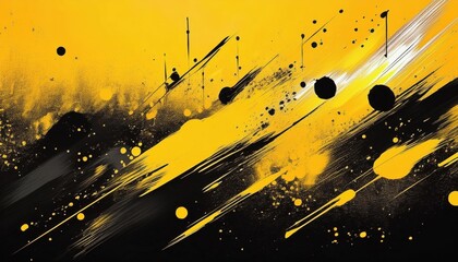 Poster - dynamic abstract yellow and black paint splatter with diagonal motion effect, perfect for modern background and creative designs

