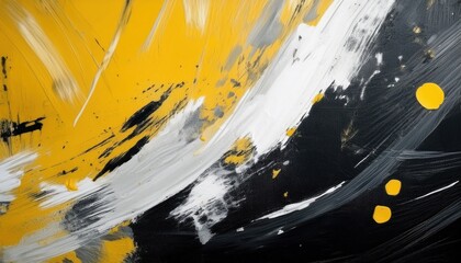 Poster - dynamic abstract painting with bold yellow, black, and white brushstrokes, ideal for modern decor and artistic inspiration

