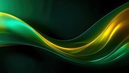 Poster - vibrant green and yellow abstract wave with fluid light streaks on a dark background, perfect for digital art or web design

