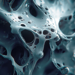 Fototapete - Abstract digital illustration with plastic, flowing structures reminiscent of fluid biomass. The gray-green palette adds depth