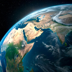 Wall Mural - a view of earth from space: eastern africa, the arabian peninsula, and india under bright sunlight.