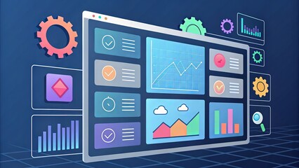 Aufkleber - A digital dashboard displaying charts, graphs, and controls, emphasizing data visualization and analytics in a modern interface.