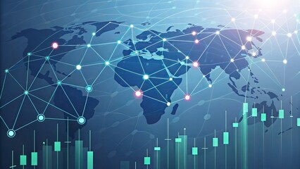 Leinwandbilder - A digital representation of a world map with interconnected nodes and data graphs, symbolizing global connectivity and data analysis.