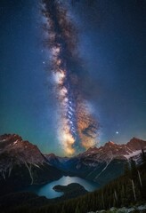 Wall Mural - celestial tapestry of the milky way illuminating the night sky over the towering wilderness of the n