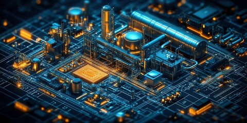 Poster - Modern industrial facility with intricate technology showcasing advanced manufacturing processes