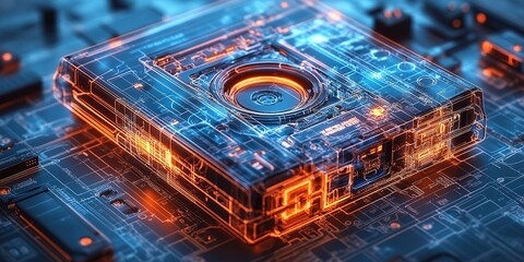 Poster - Exploring the intricate design of a futuristic computer component in a high-tech environment