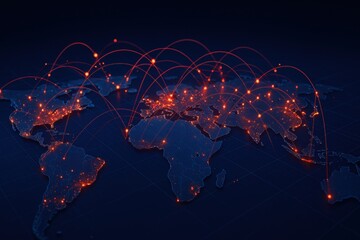 Poster - Global Network: A digital representation of the world, intricately woven with luminous lines connecting various hubs. It visualizes global interconnectedness, symbolizing communication, data flow.