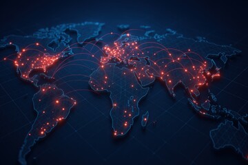 Poster - Global Network: A digital rendering of the globe, adorned with a network of illuminated dots and lines, showcasing a connected world in a futuristic aesthetic.