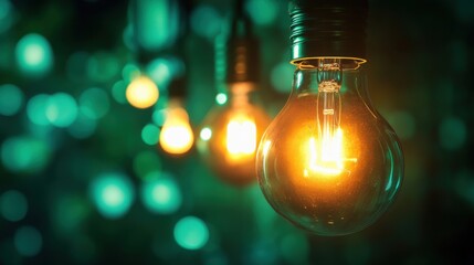 Wall Mural - light bulbs green background. generative ai
