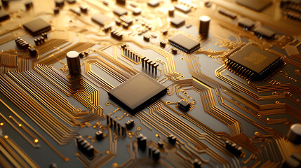 Poster - Exploring the intricacies of a contemporary digital circuit board technology innovation hub close-up view modern aesthetics