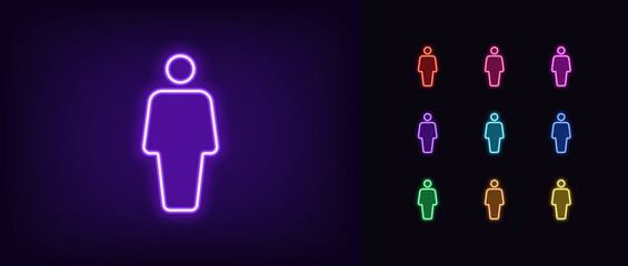 Poster - outline neon man person icon set. glowing neon male figurine icon, man silhouette. male gender, huma