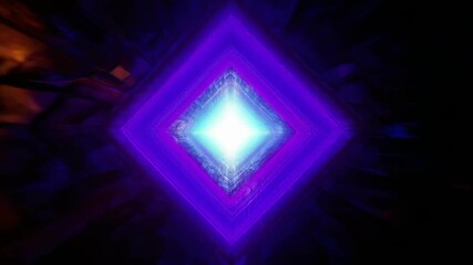 Poster - Dive into a world of vibrant neon: A seamless looping animation propels you through a geometric triangle tunnel filled with pulsating lights, swirling nebulae, and futuristic energy.

