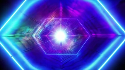 Poster - Embark on a mesmerizing journey through a neon triangle tunnel: A seamless looping animation propels you forward through vibrant lights, swirling nebulae, and futuristic geometric patterns.

