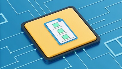 Leinwandbilder - A digital illustration of a checklist icon on a blue background, symbolizing organization and task management in a modern, technological context.