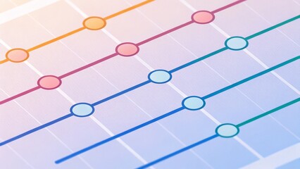 Leinwandbilder - A colorful data visualization with horizontal lines and circular markers indicating various metrics or trends.
