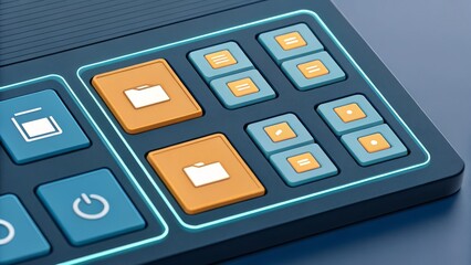 Leinwandbilder - A close-up of a modern control panel featuring various buttons and icons, designed for intuitive interaction and digital file management.