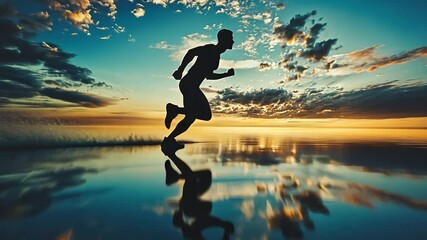 Poster - Man Runs on Water During Sunset With Dramatic Sky Generative AI
