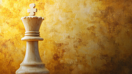 Poster - White chess queen against gold textured background, showcasing leadership, strategy, and power in business or game contexts Free space for text or logo