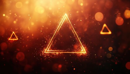 Poster - Luxurious Dark Red And Golden Triangle Design With Flame Effect Enhanced By Bokeh Decoration And Glittering Lights. A Sophisticated And Stunning Design.