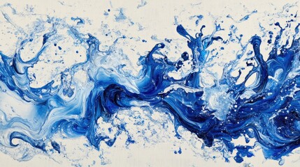 Poster - Abstract blue waves creating dynamic fluid art on white background  