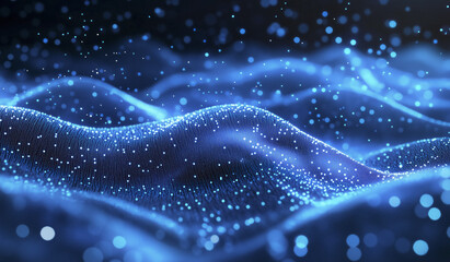 Poster - Futuristic digital wave energy flow in blue abstract background, A wave in the ocean with a blue and white background. The wave is made up of many small dots, giving it a digital appearance	
