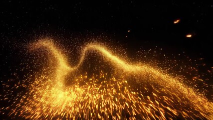 Wall Mural - golden particles dance and glow against a deep black backdrop, creating a stunning visual effect tha