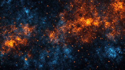 cosmic nebula with glowing blue and orange particles in deep space. abstract galaxy background