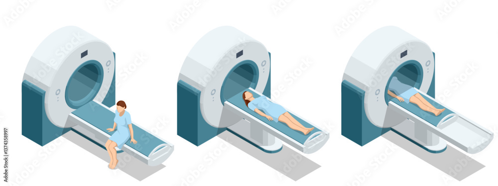 Isometric vector illustration of MRI consultation, a female patient ...
