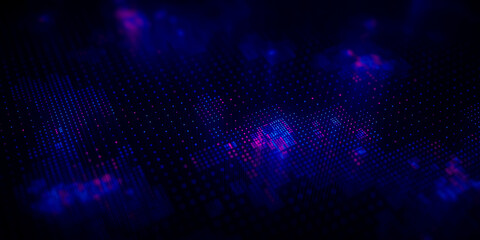 Poster - Big Data clusters complex graph. Quantum computing patterns. Cyber space of AI technology neural connections. Futuristic graph. Digital information presentation. 