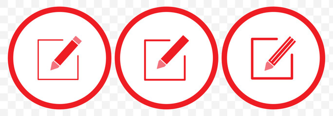 Poster - Edit icon set. Red edit document icon. edit text icon. pencil. sign up on Transparent Background. EPS 10.