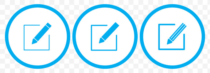 Poster - Edit icon set. Blue edit document icon. edit text icon. pencil. sign up on Transparent Background. EPS 10.
