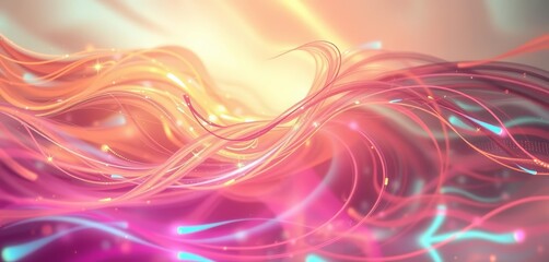 Wall Mural - Swirling luminous gold, teal, and pink waves create a dreamy, ethereal, abstract sci-fi double exposure, abstract art, stock photo