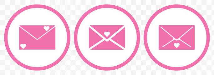 Poster - envelope icon, Love email message icon - Mail icon button sign, Love notification new message icons buttons in Pink Color on transparent Background. EPS 10.
