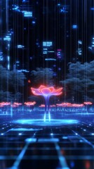 Poster - Memories visualized as glowing neural connections in a futuristic digital landscape