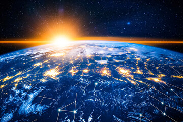 Wall Mural -  Earth from Space with Sunrise