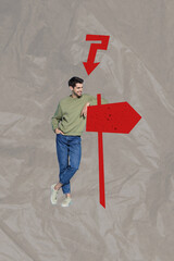 Aufkleber - Artwork photo vertical collage of happy businessman stand road sign pointer direction success achievement opportunity career growth