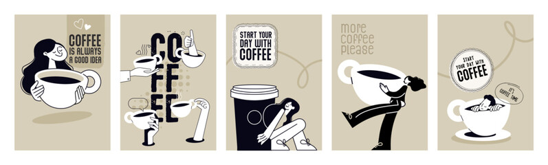 Fototapete - Coffee. Set of banners and posters for social media, restaurant and coffee bar advertising. Vector illustration concepts.